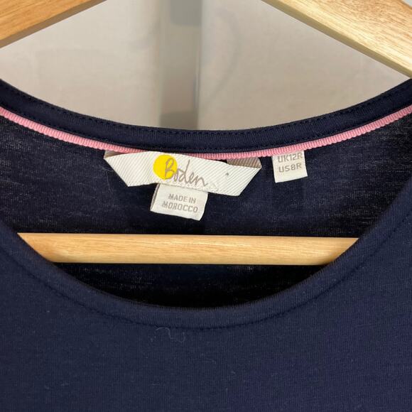 BODEN Ruffle Dress Size UK 12 US 8 Cap Sleeve Viscose Stretch Navy Blue D0325 - Picture 3 of 9